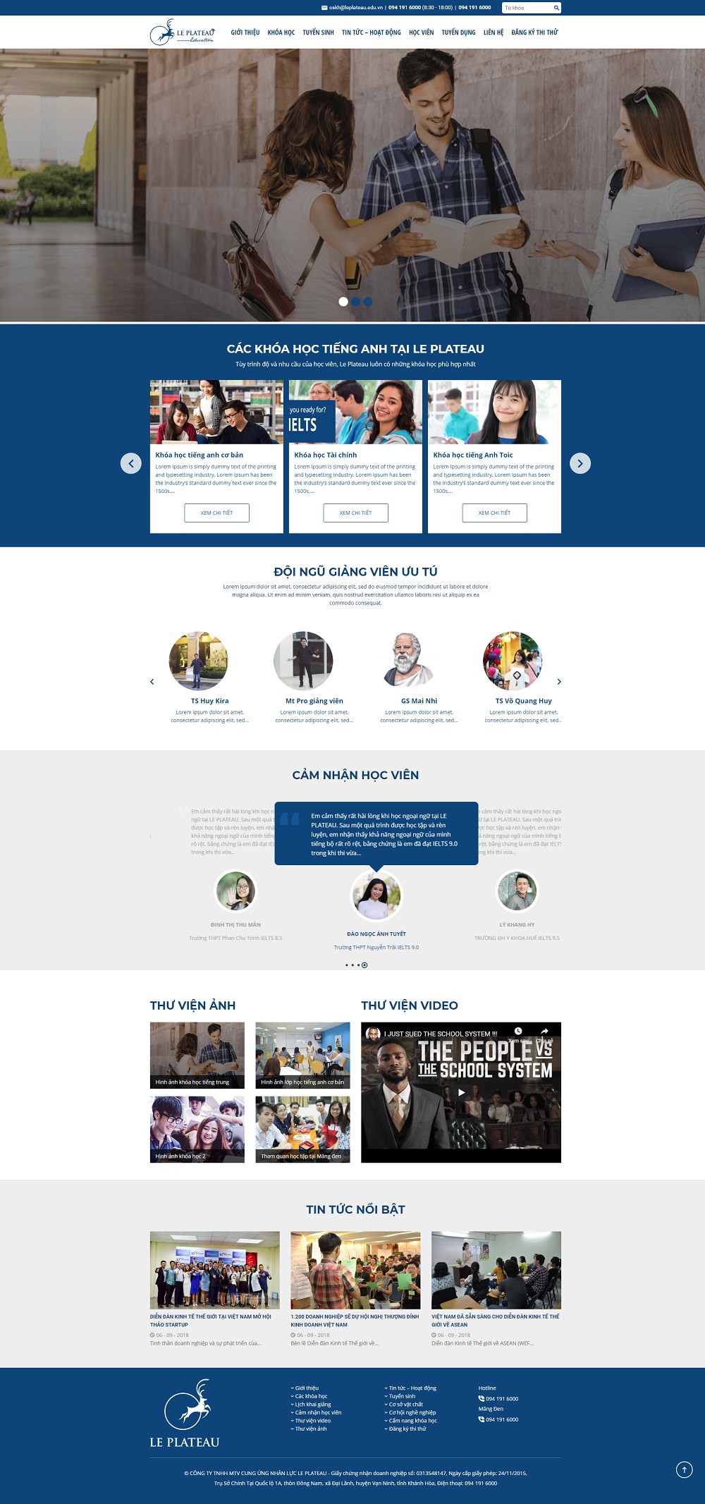Mẫu website trung tâm tiếng Anh