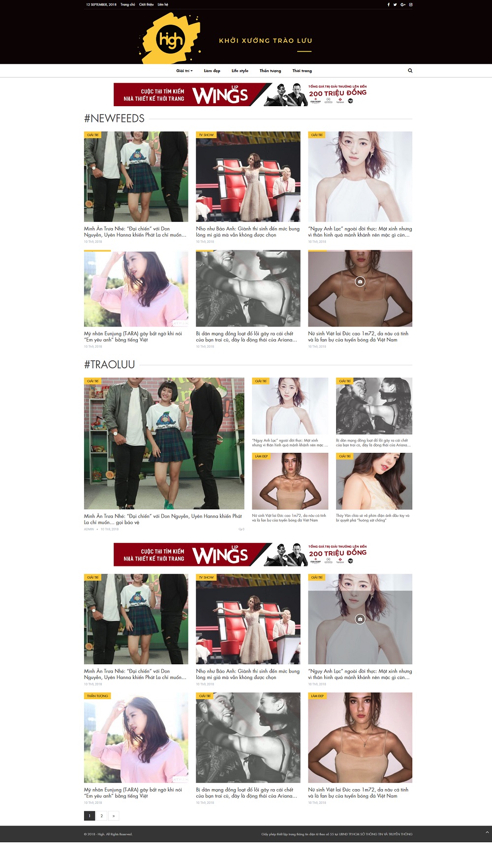 Mẫu website tin tức giải trí